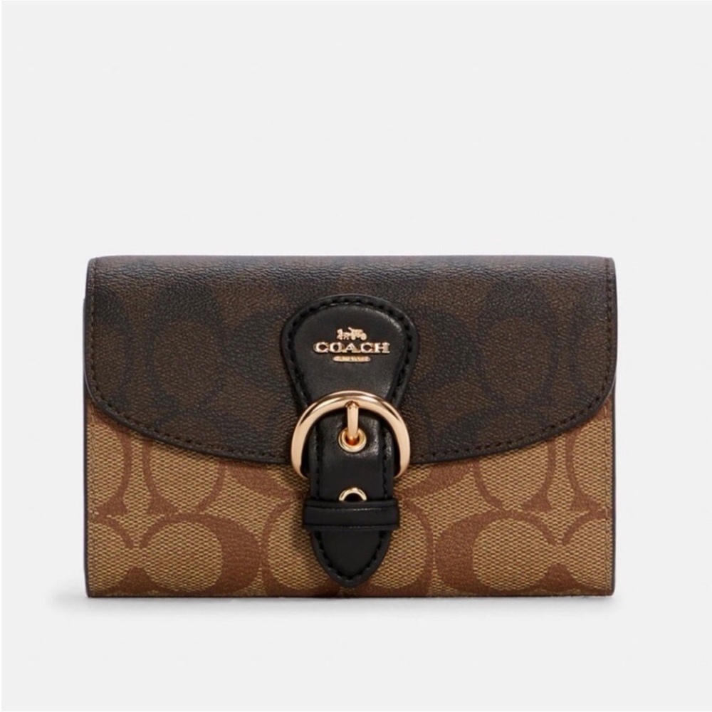Coach Kleo Wallet Brown/Khaki In Blocked Signature Canvas C6897